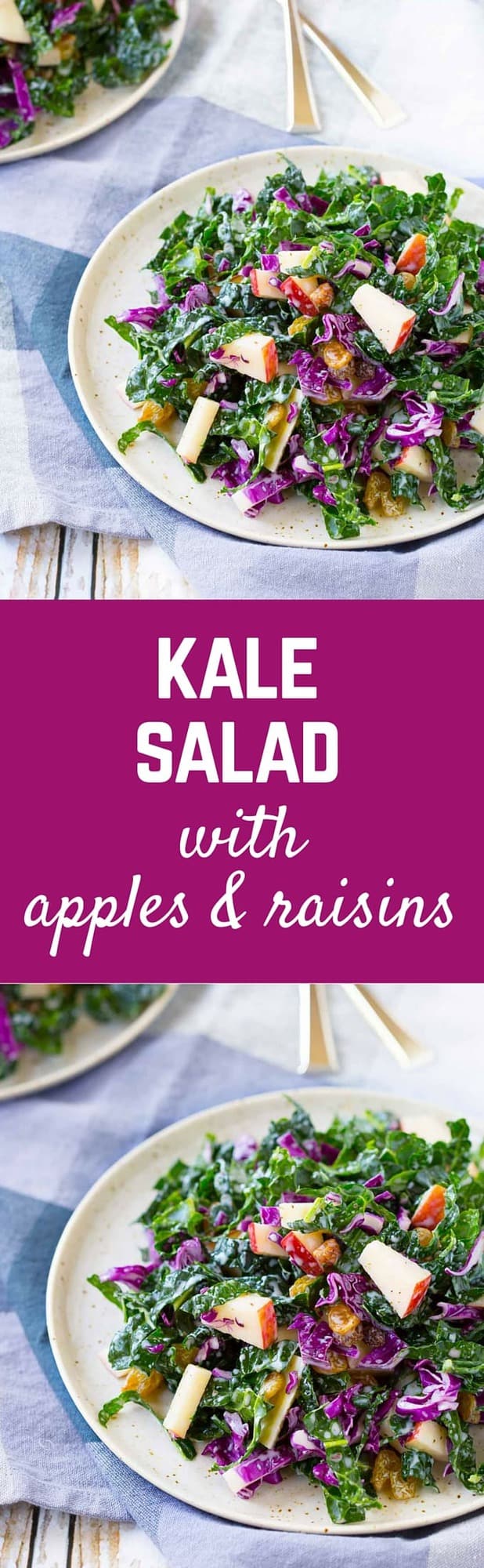 The perfect salad to keep in your fridge and grab at lunch time, this kale salad with apples and raisins is tangy, tart, sweet and full of flavorful nutrition. Get the recipe on RachelCooks.com!