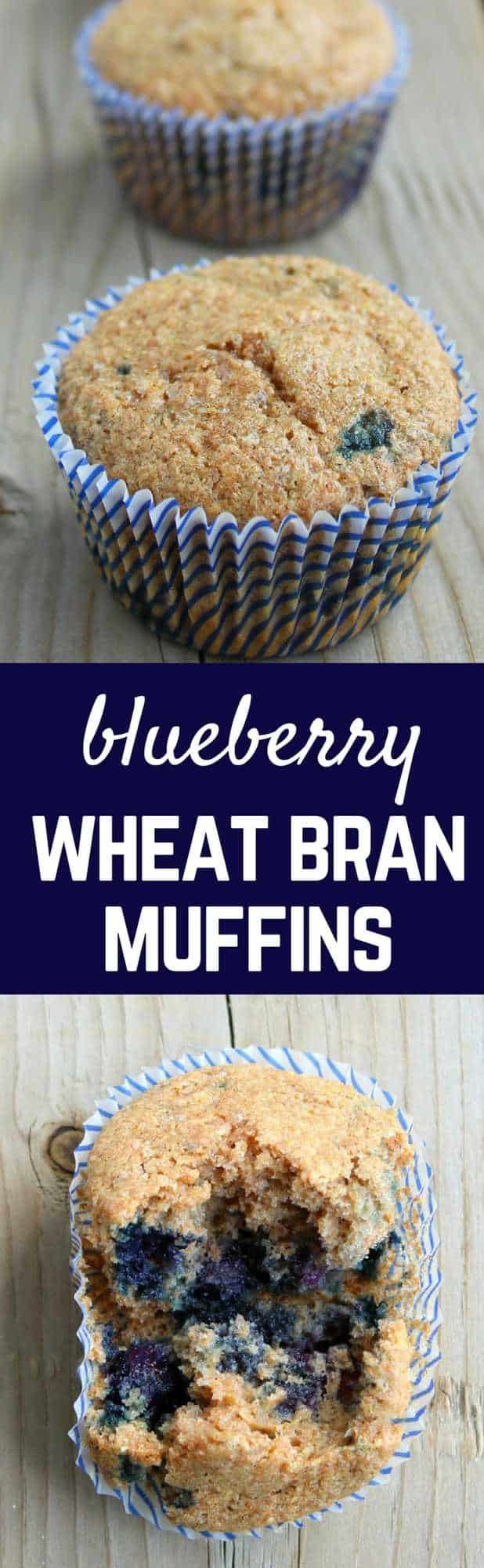 Blueberry wheat bran muffins are a healthy and quick breakfast. Hearty and filling, these will get your day off to a great start! Get the recipe on RachelCooks.com!
