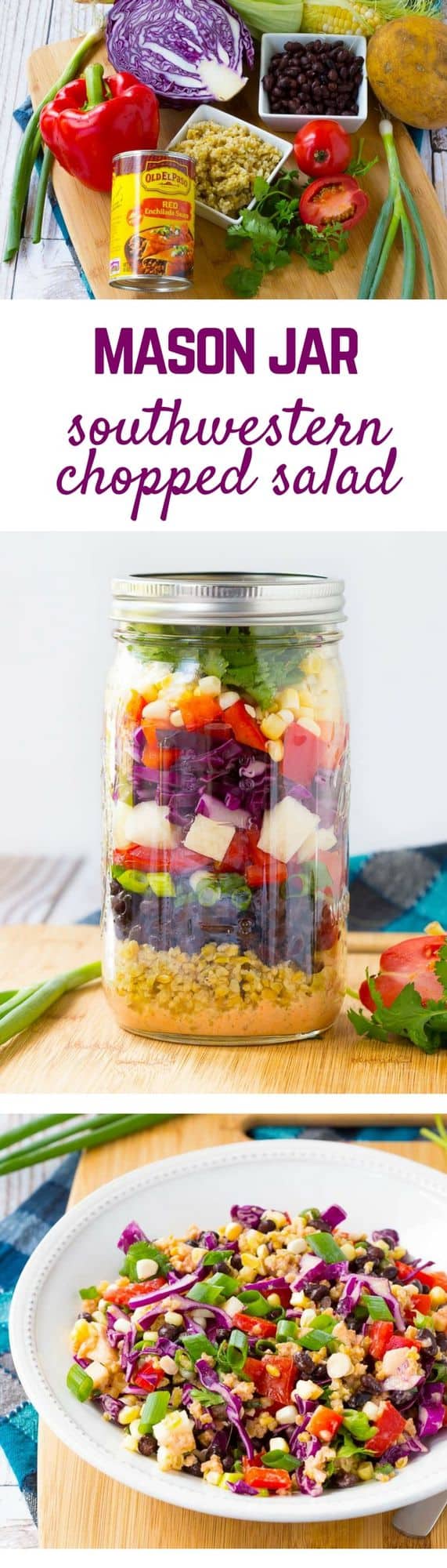 A salad so beautiful, you’ll barely want to eat it! But you’ll definitely want to because this southwestern chopped salad is full of flavor thanks to an easy to make dressing and tons of great vegetables. Get the fun mason jar salad recipe on RachelCooks.com!