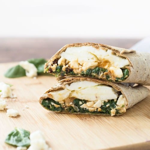 Make a copycat Starbucks Egg White Wrap with Spinach and Feta. So easy and you can't beat the flavor! Filling and satisfying, it is the perfect breakfast. Get the recipe on RachelCooks.com!