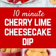 This cherry cheesecake dip with lime is going to become a party favorite. It takes only minutes to make and has fresh and bright flavors thanks to lime juice and zest. Get the easy no-bake dessert recipe on RachelCooks.com! This sweet dip is going to go into regular rotation.