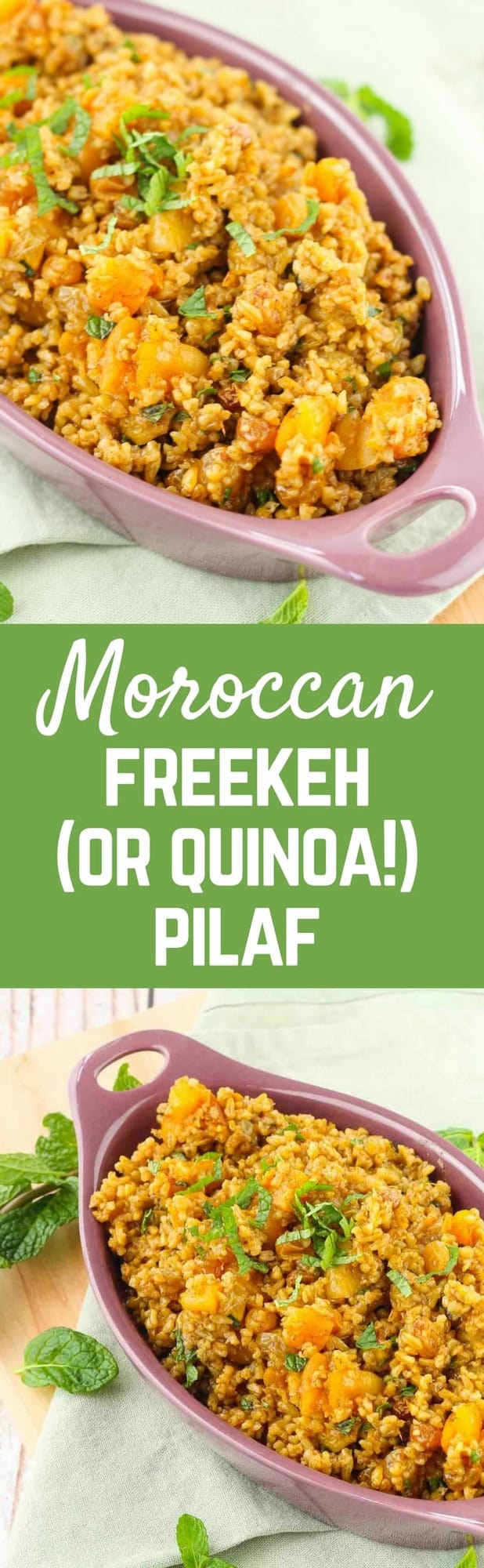 Some days call for ditching plain rice and giving something more exciting a try. This Moroccan freekeh pilaf is just the thing you need. Full of warm spices and sweet dried fruit, it will be the perfect side to your meal. Get the easy recipe on RachelCooks.com!