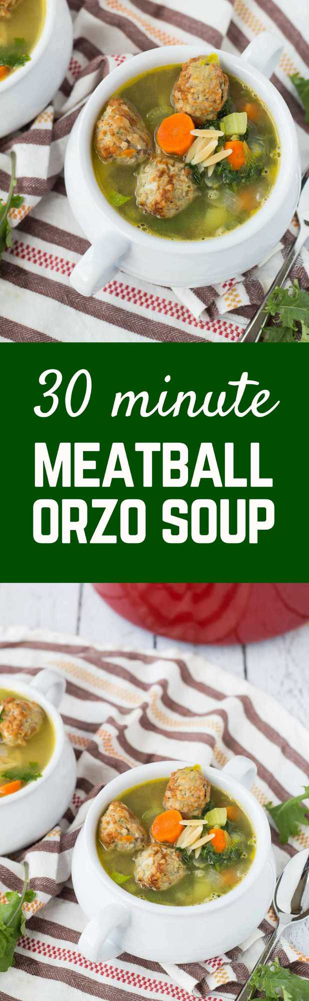 This quick, healthy, easy meatball soup with whole wheat and vegetables will warm you on the chilliest of days without leaving you with that heavy, over-full feeling. Get the 30 minute meal on RachelCooks.com!