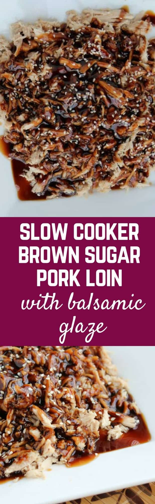 This brown sugar pork loin is made in the slow cooker for an easy weeknight meal. You'll love the glaze! Get the recipe on RachelCooks.com!