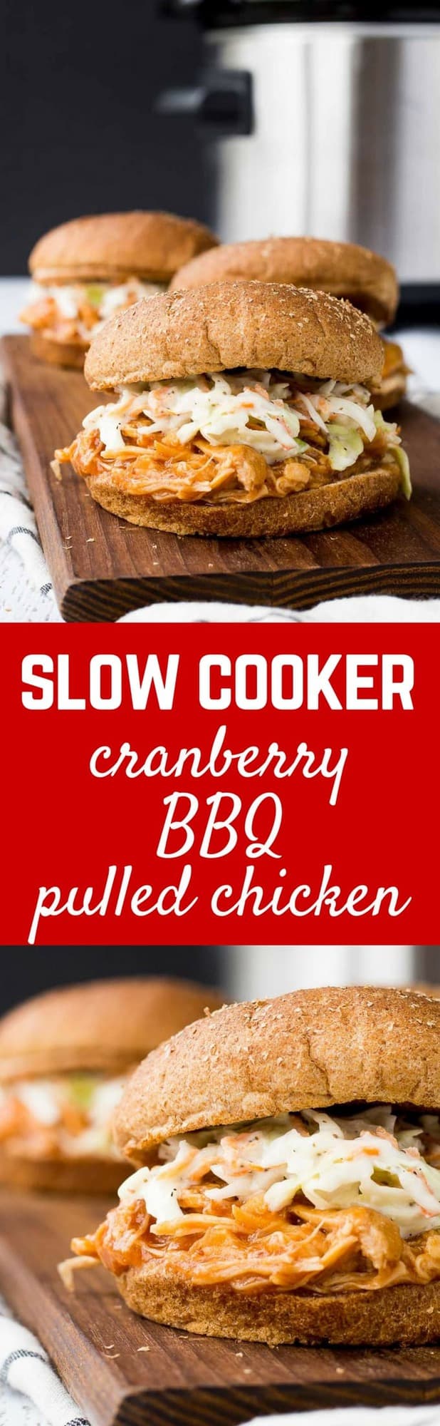 You'll want to drink the cranberry sherry barbecue sauce that this chicken is cooked in. This slow cooker barbecue pulled chicken is irresistible! Get the slow cooker recipe on RachelCooks.com!