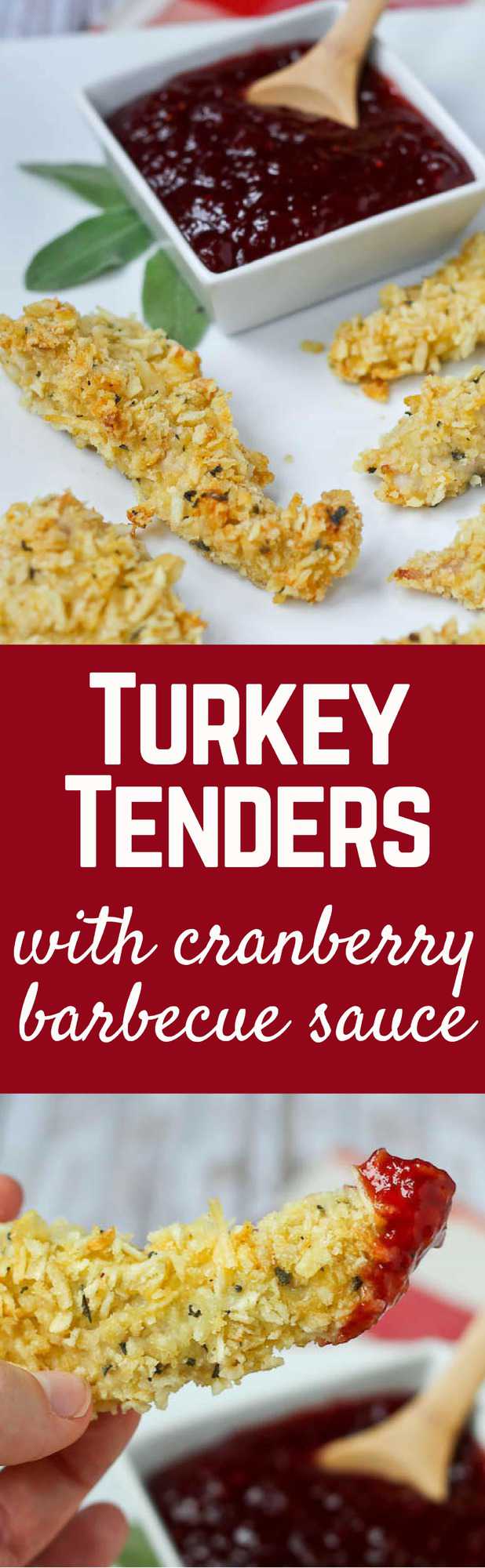 These turkey tenders are coated in crispy potato chips and fresh sage for a fun take on Thanksgiving turkey. Complete this meal with cranberry barbecue dipping sauce. Get the recipe on RachelCooks.com!