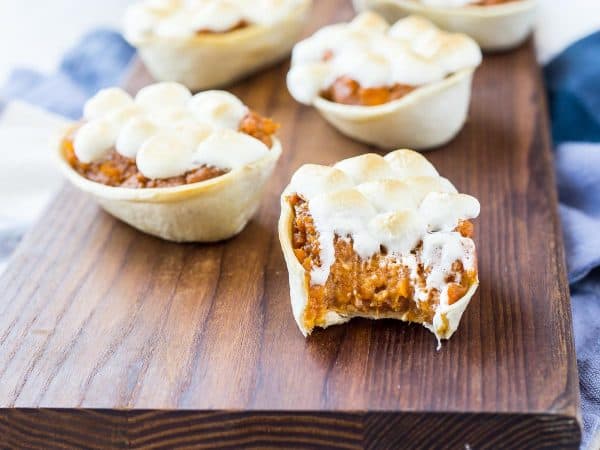 This sweet potato casserole without nuts is perfect for those nut-free homes -- plus it's a fun handheld version. It's a fun and tasty twist on a classic. Get the fun Thanksgiving or Friendsgiving recipe on RachelCooks.com!