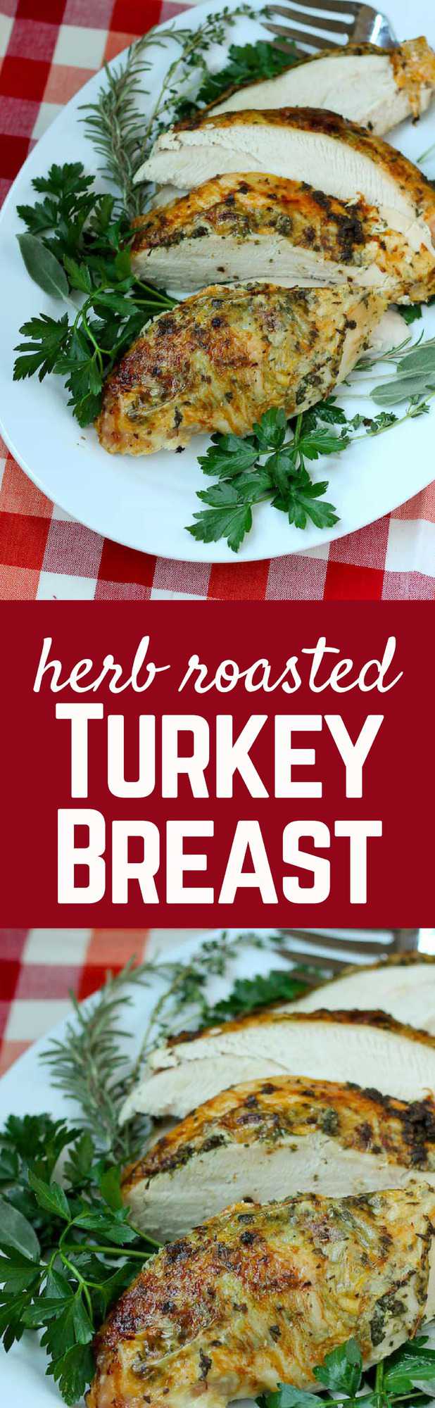 This herb roasted turkey breast is a delicious and flavorful idea for Thanksgiving dinner. Great for smaller families or people who don't like dark meat! Get the recipe on RachelCooks.com!