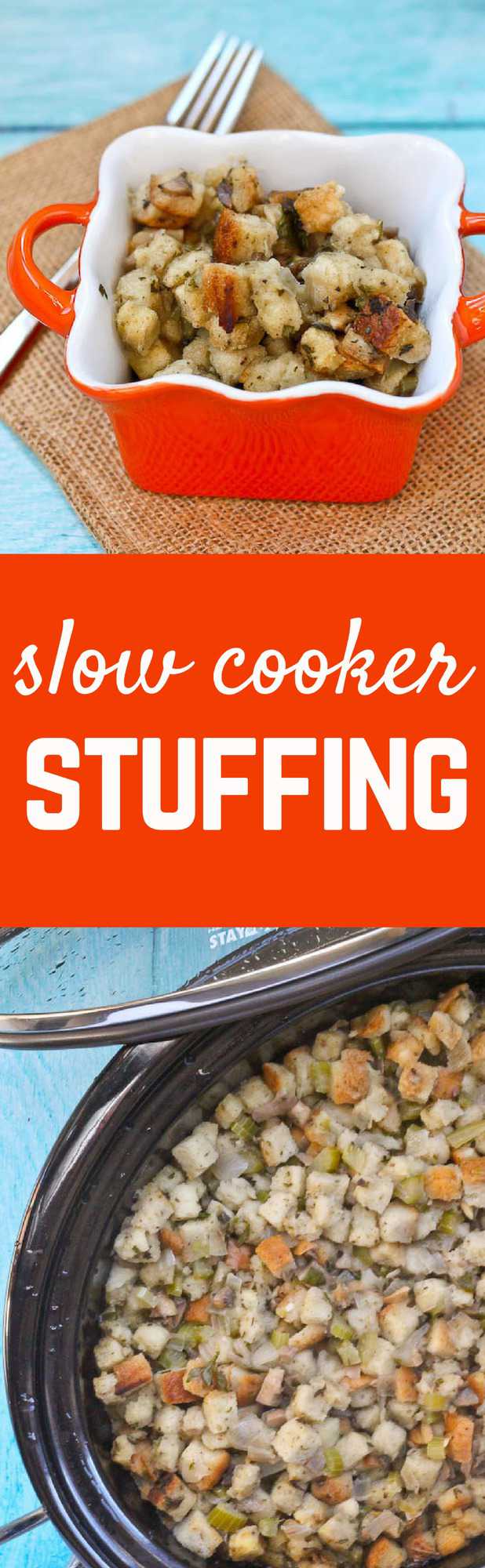 This slow cooker stuffing recipe will free up valuable oven space on Thanksgiving -- and it will quickly become a favorite. No more dry stuffing! Get the easy slow cooker recipe on RachelCooks.com!