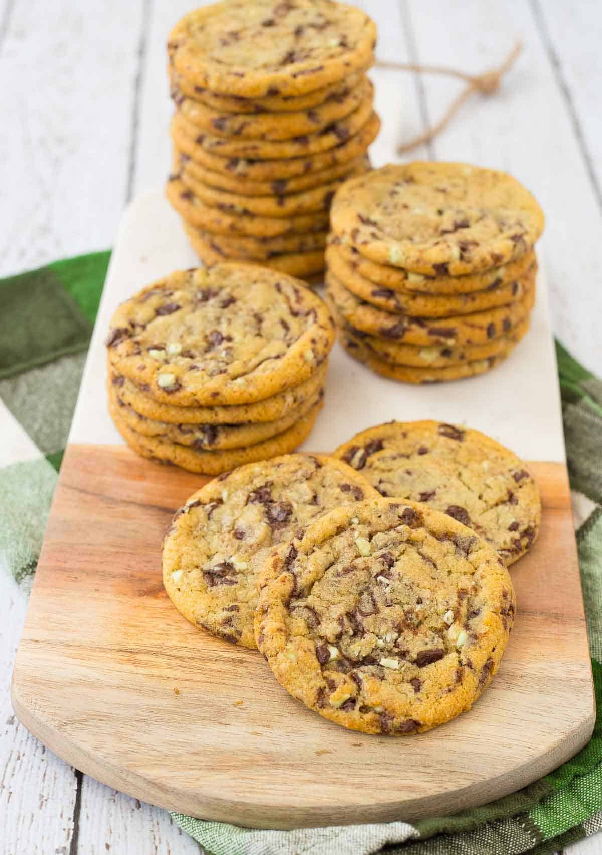 Piles of Andes mint cookies.