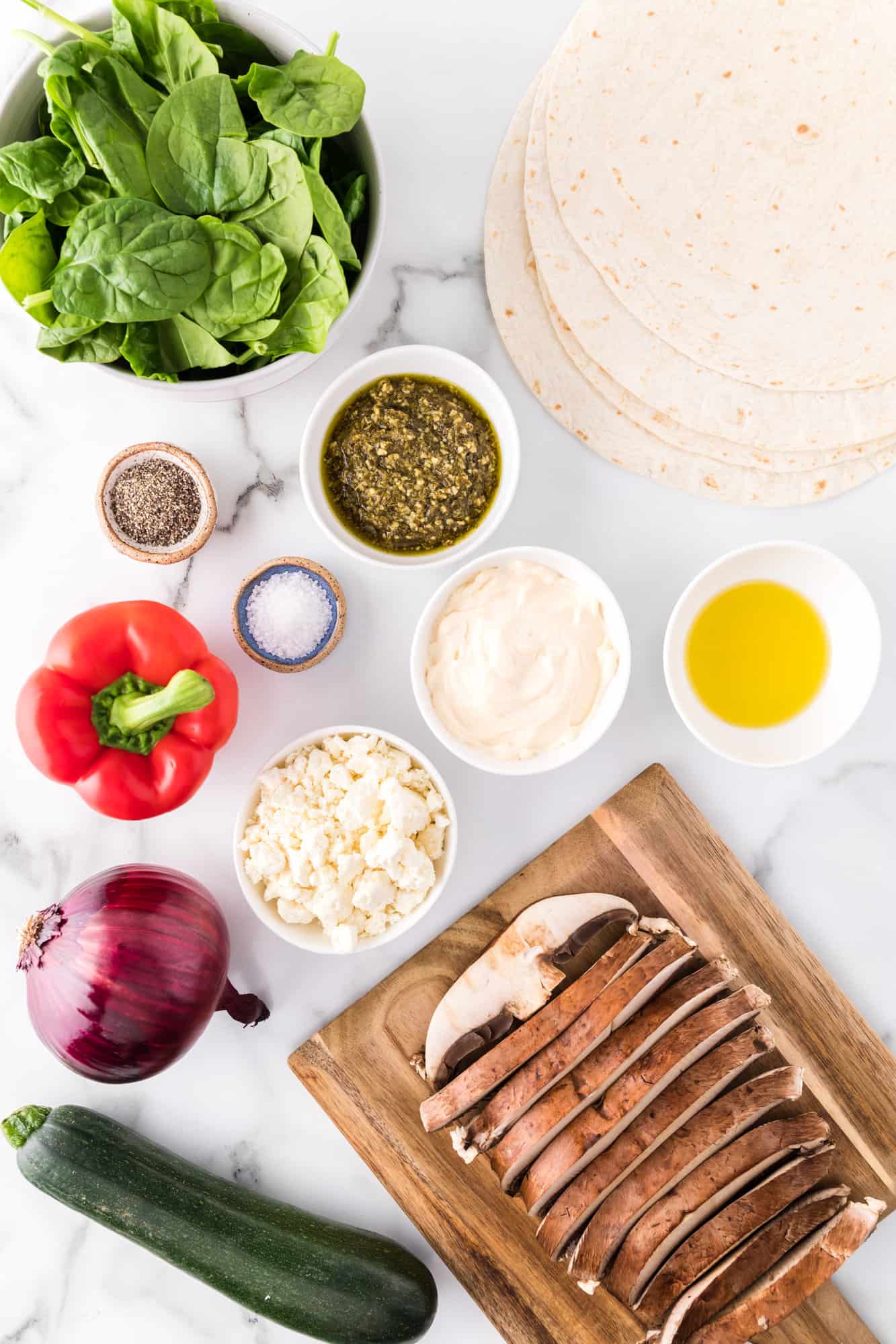 Ingredients for roasted vegetable wraps.