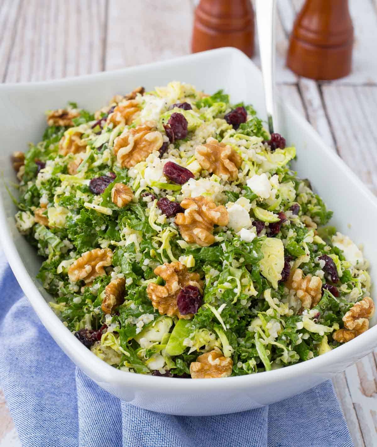 Kale and quinoa salad in a bowl.