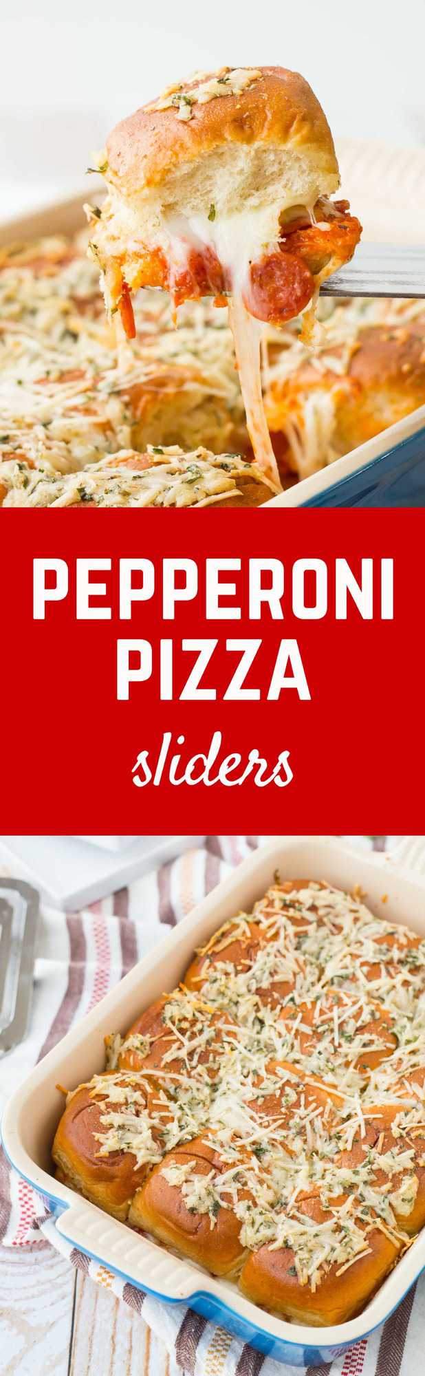 Pepperoni, sauce, and cheese sandwiched between soft rolls and baked -- these pepperoni pizza sliders will be the hit of your party! Get the fun game day recipe on RachelCooks.com!