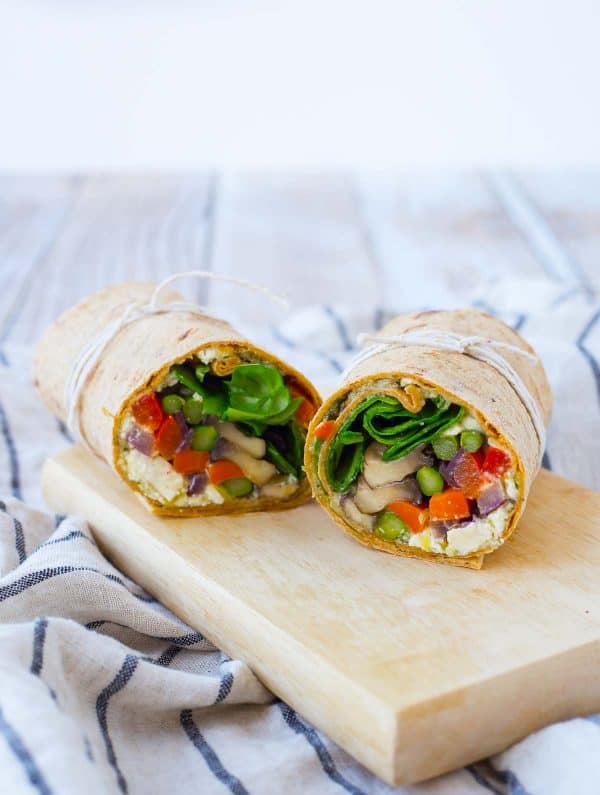 Filling and flavorful, this roasted vegetable wrap is perfect for Meatless Monday or any day! Prep the vegetables on the weekend to make it even easier. Get the easy vegetarian recipe on RachelCooks.com!