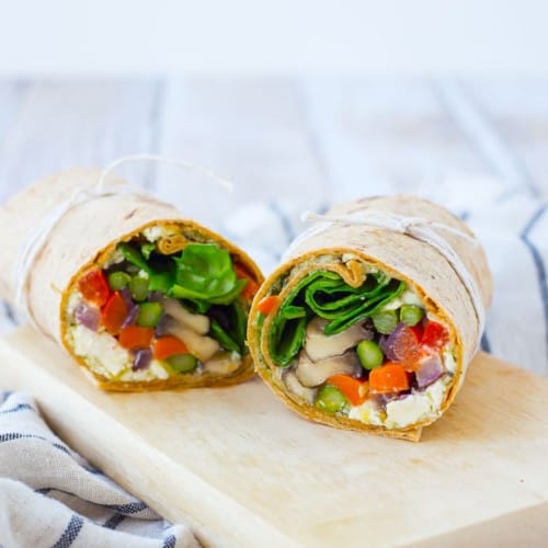 Filling and flavorful, this roasted vegetable wrap is perfect for Meatless Monday or any day! Prep the vegetables on the weekend to make it even easier. Get the easy vegetarian recipe on RachelCooks.com!