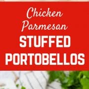 This Chicken Parmesan Stuffed Portobello Mushrooms recipe is a quick, healthy, and easy meal for busy weeknights. You could even use rotisserie chicken! Get the stuffed mushroom recipe on RachelCooks.com!