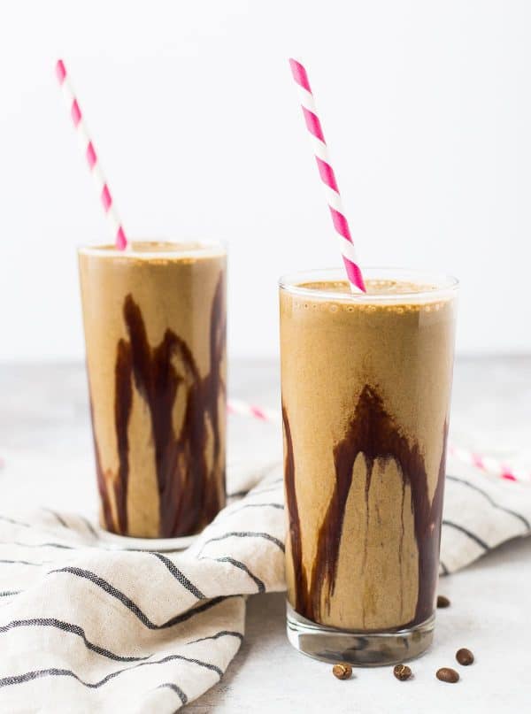 Get your protein and coffee fix all at once with this irresistible mocha protein shake recipe. You'll want to drink it daily! Get the easy and healthy recipe on RachelCooks.com!