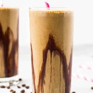 Get your protein and coffee fix all at once with this irresistible mocha protein shake recipe. You'll want to drink it daily! Get the easy and healthy recipe on RachelCooks.com!