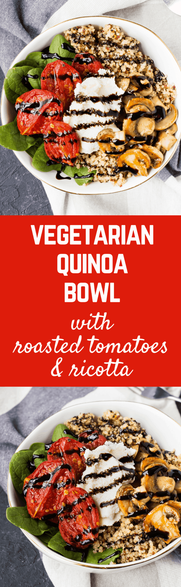This quinoa bowl recipe is perfect for meal prep days - you'll love lunching on this all week! The roasted tomatoes are more flavorful than you'd believe! So great for meal-prepping! Get the easy and healthy recipe on RachelCooks.com!