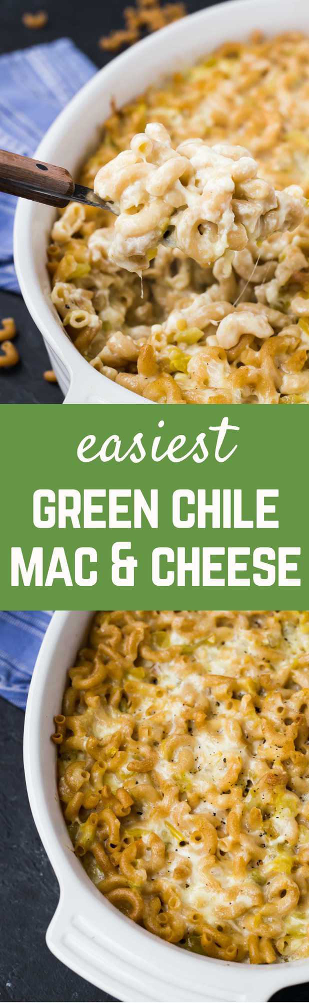 Creamy and flavorful, this green chile macaroni and cheese will change the way you think about macaroni and cheese! There's no need to make a roux, so it's one of the easiest things you can make, too! Get the easy vegetarian recipe on RachelCooks.com!