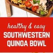Chicken and black beans make this Southwestern Quinoa Bowl an incredibly filling and healthy lunch or dinner. It's ideal if you do meal prepping! Get the easy recipe on RachelCooks.com!