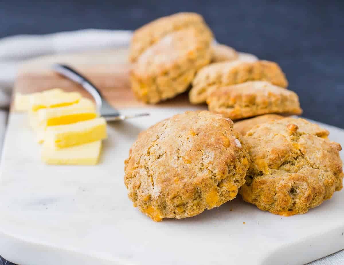 Closeup front view of biscuits.