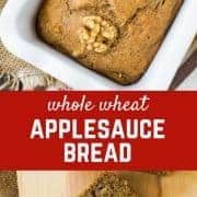 Whole Wheat Applesauce Bread with Walnuts is a hearty and healthy bread - great for breakfast or snacking! The recipe makes two loaves and freezes great! Get the recipe on RachelCooks.com!