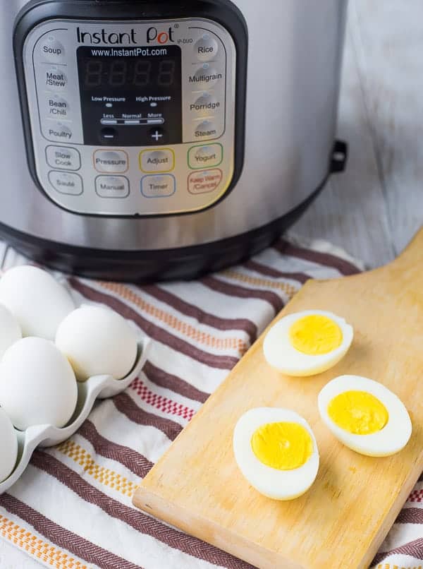 Pressure Cooker Hard Boiled Eggs are in my mind, THE ONLY way to make a boiled eggs. The egg shells slip right off and each egg is perfectly cooked. An Instant Pot will change the way you make boiled eggs! Get the method on RachelCooks.com!