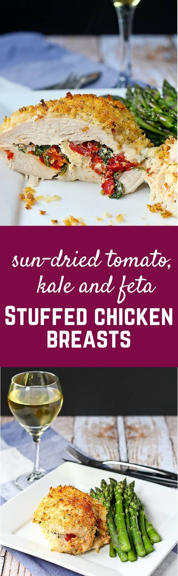 These Sun Dried Tomato, Kale, and Feta Stuffed Chicken Breasts are impressive enough to serve to guests but easy enough to make for weeknight family dinners. You won't believe how simple and delicious these are! Get the easy recipe on RachelCooks.com.