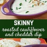 This roasted cauliflower and cheddar dip is unbelievably creamy and flavorful - blending the cauliflower into a silky dip helps greatly reduce the calories in this dip. Get the easy recipe on RachelCooks.com!