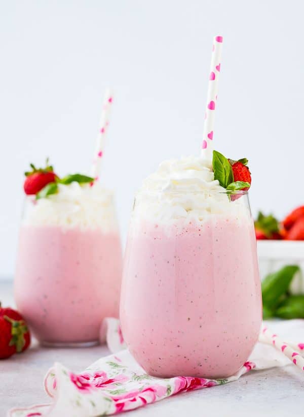 You haven't had a homemade strawberry milkshake until you make one with fresh basil. This combination is going to blow your mind! Get the fun milkshake recipe on RachelCooks.com!