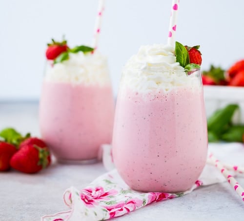 You haven't had a homemade strawberry milkshake until you make one with fresh basil. This combination is going to blow your mind! Get the fun milkshake recipe on RachelCooks.com!