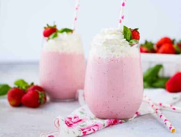 You haven't had a homemade strawberry milkshake until you make one with fresh basil. This combination is going to blow your mind! Get the fun milkshake recipe on RachelCooks.com!