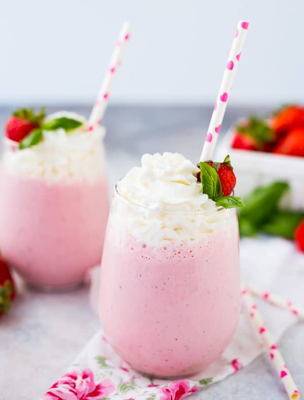You haven't had a homemade strawberry milkshake until you make one with fresh basil. This combination is going to blow your mind! Get the fun milkshake recipe on RachelCooks.com!