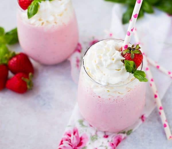 You haven't had a homemade strawberry milkshake until you make one with fresh basil. This combination is going to blow your mind! Get the fun milkshake recipe on RachelCooks.com!