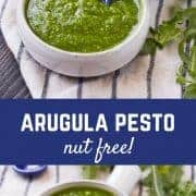 Switch up your pesto game with this arugula pesto. It's great on pasta, pizza, and so much more!  Get the pesto recipe on RachelCooks.com!