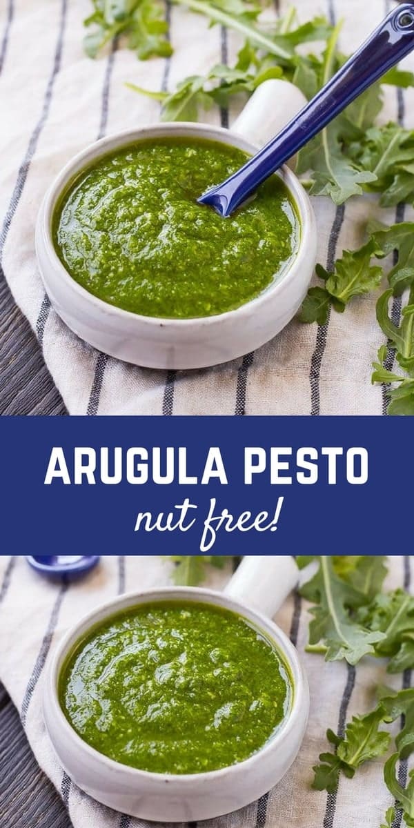 Switch up your pesto game with this arugula pesto. It's great on pasta, pizza, and so much more!  Get the pesto recipe on RachelCooks.com!