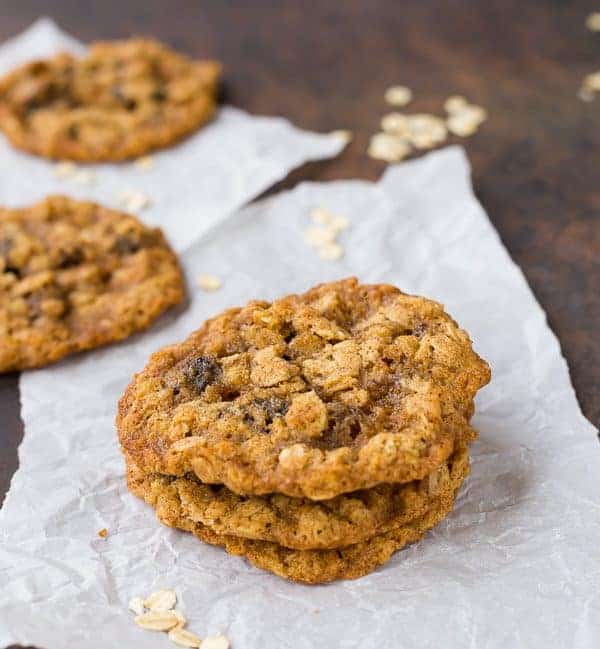These chewy oatmeal raisin cookies are lacy and thin and perfect with your afternoon coffee or tea! Read my tips for freezing - it's great to brighten someone's day! get the cookie recipe on rachelcooks.com!