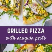 This pizza with arugula pesto is basically summer on a perfectly grilled pizza. It's sweet, salty, tangy, chewy, crunchy, subtly spicy (thanks, arugula!), and topped with creamy cheese. It's everything you need in your life. Get the easy recipe on RachelCooks.com!