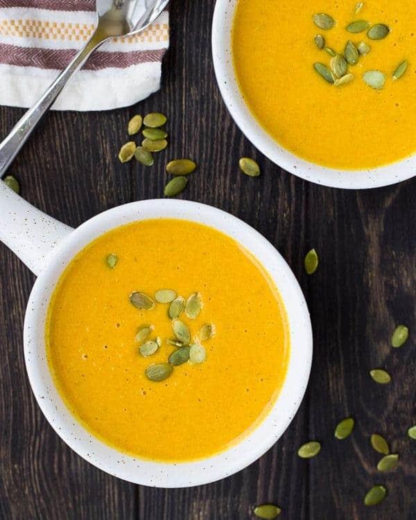 Warm yourself from the inside out with this easy pumpkin curry soup. You'll love how quick and easy it is to make - you'll be making it time and time again! Get the recipe on RachelCooks.com!