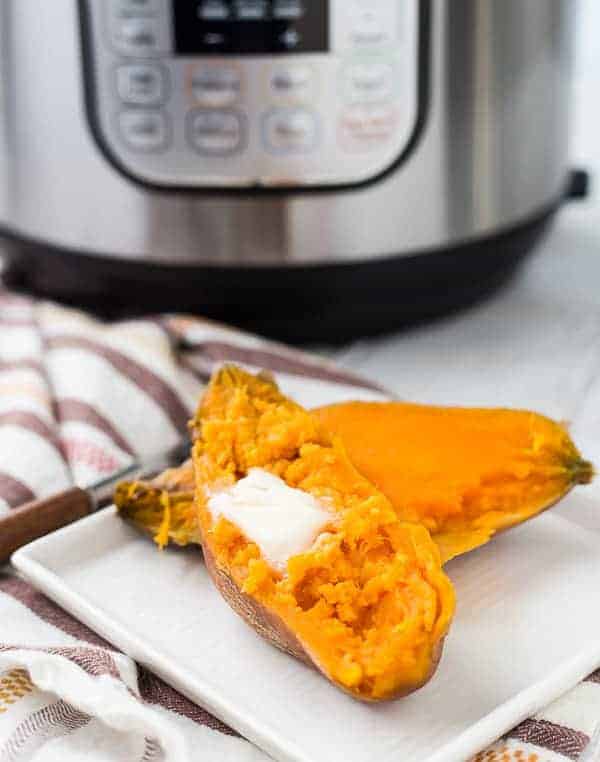 Instant Pot Sweet Potatoes might be your new favorite way to make sweet potatoes. They're ready in about 30 minutes (including pressure release!) and they come out silky smooth every time. Get the method on RachelCooks.com!