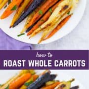 Roasted whole carrots not only offer a stunningly gorgeous presentation, but also come with the bonus that you don't need to chop anything! Get the easy method on RachelCooks.com!