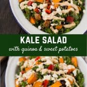 Filling and flavorful, this kale sweet potato salad is filled with southwestern flavors and nutritious ingredients! It's great for meal prepping and healthy eating all week long. Get the recipe on RachelCooks.com!