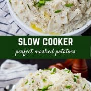 Kein Kochen oder Abtropfen der Kartoffeln erforderlich, diese braunen Butter-Slow-Cooker-Kartoffelpüree werden zu einem Favoriten!  Vor allem an arbeitsreichen Tagen!  Holen Sie sich das einfache Rezept auf RachelCooks.com!