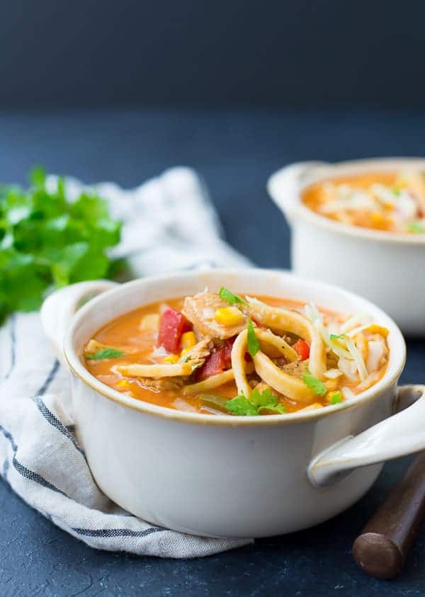 Closeup of soup in bowl.