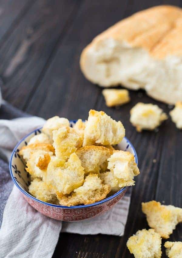 Once you learn how to make croutons, you'll never ever go back to buying store bought croutons! Homemade croutons are unbelievably easy to make and taste so much better than the dry kind you buy from the store.