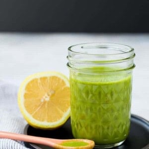 Bright and fragrant, this lemon basil vinaigrette dressing is the perfect healthy salad dressing. It's Whole30 compliant and is a great addition to a green tossed salad or a pasta salad. It's also great drizzled on top of grilled chicken! 