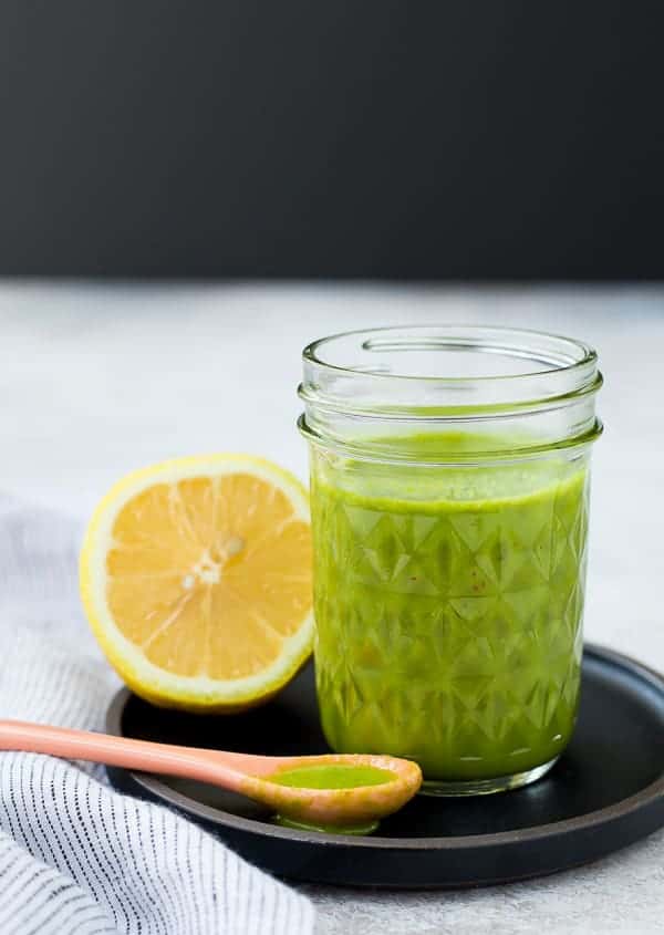 Bright and fragrant, this lemon basil vinaigrette dressing is the perfect healthy salad dressing. It's Whole30 compliant and is a great addition to a green tossed salad or a pasta salad. It's also great drizzled on top of grilled chicken! 