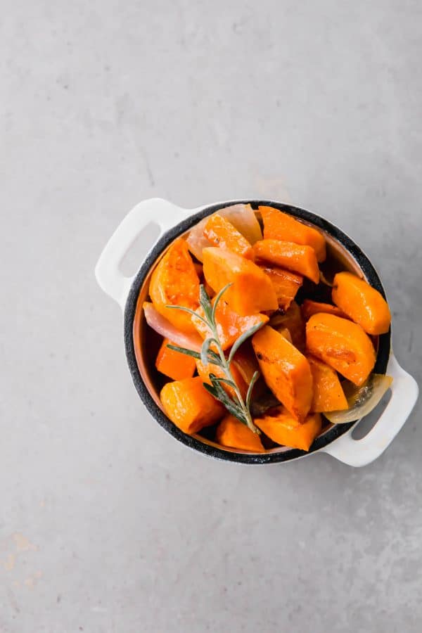 These maple mustard roasted sweet potatoes and shallots are sure to be the star of any dinner and are a cinch to make. You can also use red onions (or really any type of onion!). You'll be eating these like candy!