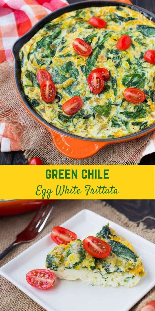 This easy vegetarian egg white frittata is loaded with the great flavors of green chiles, scallions, cheese, and spinach.